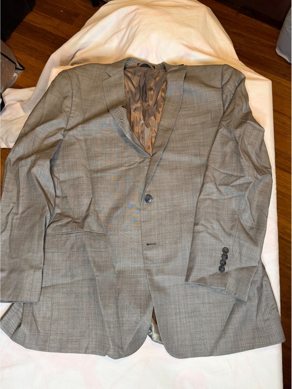 Calvin Klein Mens 46XL Light Gray Plaid 100% Wool Sport Coat Blazer Two Button